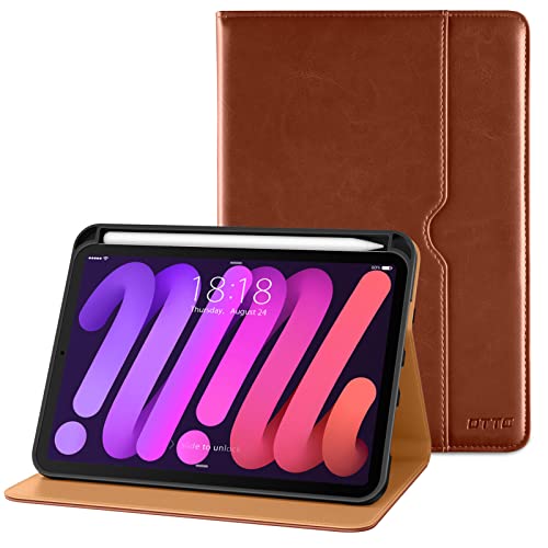 DTTO Schutzhülle für iPad Mini 6. Generation, 20.6 cm (8.3 Zoll) 2021, hochwertiges Leder, automatische Wake/Sleep-Funktion und mehrere Betrachtungswinkel, Braun von DTTO