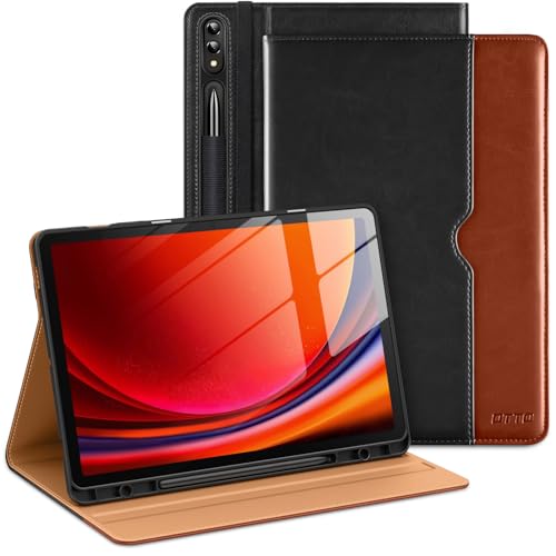 DTTO für Galaxy Tab S9 Plus Hülle 12,4 Zoll Tablet (SM-X810/X816B/X818U), Premium Leder Business Folio Cover mit S Pen Halter & Handschlaufe für Samsung Galaxy Tab S9+ / S9 Plus 2023, Schwarz Braun von DTTO