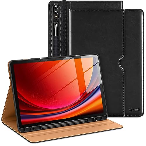 DTTO für Galaxy Tab S9 Plus Hülle 12,4 Zoll Tablet (SM-X810/X816B/X818U), Premium Leder Business Folio Cover mit S Pen Halter & Handschlaufe für Samsung Galaxy Tab S9+ / S9 Plus 2023, Schwarz von DTTO