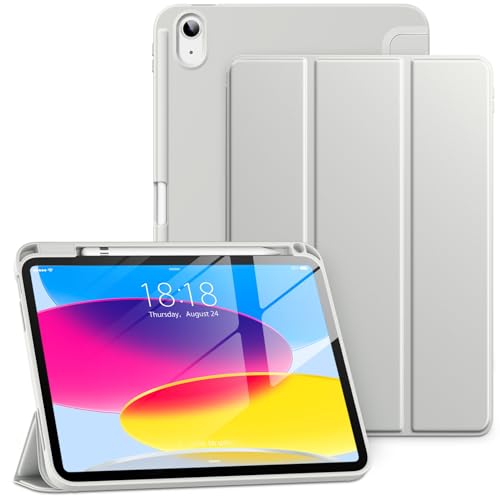 DTTO iPad 10. Generation Hülle 10,9 Zoll 2022, schlanker, dreifach faltbarer Ständer, weiche TPU-Rückseite mit Stifthalter für iPad 10 Hülle – unterstützt Touch ID, Auto Sleep/Wake und von DTTO