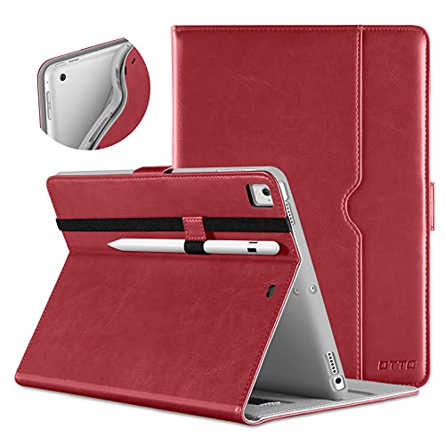 DTTO iPad 9,7 Zoll 5. 6. Generation 2018/2017 Hülle mit Apple Pencil Halter, Premium Leder Folio Stand Cover Case für Zoll, auch passend Pro 9,7/Air 2/Air – Rot (graues Futter) von DTTO