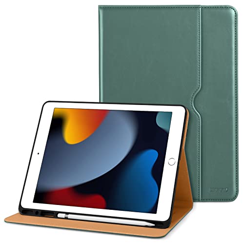 DTTO Hülle iPad 9./8./7. Generation 10,2 Zoll 2021/2020/2019, Premium Leder Geschäft Folio Ständer Cover mit Stifthalter - Auto Wachen/Schlafen und Mehrere Betrachtungswinkel, Mitternachtsgrün von DTTO