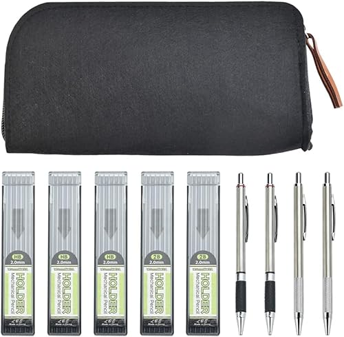 DTYGUIXE 4 Stück Druckbleistift Set, Bleistifte mit Dicker Mine, Automatisch Minenbleistift, 2 X 2B Druckbleistift Minen, 3 X HB Mechanische Stifte Minen mit Mäppchen zum Schreiben, Zeichnen von DTYGUIXE