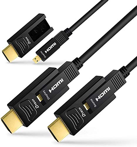 DTech 8 m Glasfaser-HDMI-Kabel 4K 60Hz YUV 444 18 Gbit/s Hochgeschwindigkeits Ultra HD mit Dual Micro HDMI und Standard HDMI Anschluss (25 Fuß, schwarz) von DTech