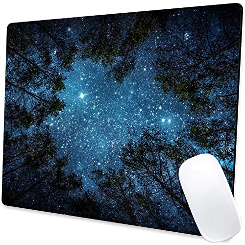 Mauspad, Wald-Mauspad, quadratisches, wasserdichtes Mauspad, rutschfeste Gummiunterseite, Mauspads für Büro, Laptop, 24,1 x 20,1 x 0,3 cm (Sternennachtwald) von DUADELI