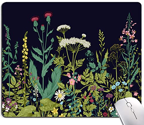 Mauspad mit Blumenmuster, quadratisch, wasserdicht, rutschfeste Gummiunterseite, Mauspad für Büro-Laptop, 24,1 x 20,1 x 0,3 cm (Unkrautblume) von DUADELI