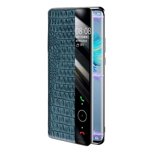 DUANCL 70 Pro Schutzhülle aus Rindsleder für Huawei Pura 70 Ultra/70 Pro +/70 Pro/70, magnetisch, durchsichtiges Sichtfenster, Echtleder, Rundumschutz, Grün von DUANCL