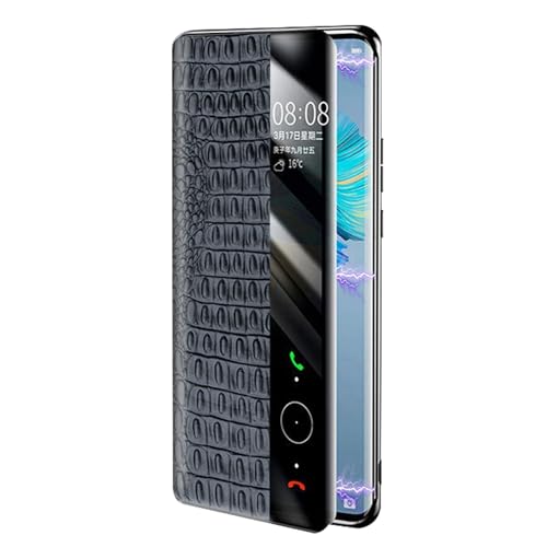 DUANCL 70 Ultra Schutzhülle aus Rindsleder für Huawei Pura 70 Ultra/70 Pro +/70 Pro/70, magnetisch, durchsichtiges Sichtfenster, Echtleder, Rundumschutz, Schwarz von DUANCL