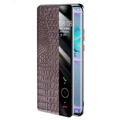 DUANCL Schutzhülle aus Rindsleder für Huawei Pura 70 Ultra/70 Pro +/70 Pro/70, Magnetverschluss, intelligentes Sichtfenster, echtes Leder, Rundumschutz, Braun, 70 Pro + von DUANCL