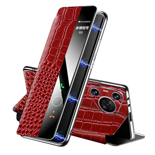 DUANCL Schutzhülle für Huawei Pura 70 Ultra/70 Pro +/70 Pro/70, Luxus-Rindsleder, klares Fenster, Standfunktion, Rundumschutz, Echtleder, Rot, 70 Pro + DUANCL Schutzhülle für Huawei Pura 70 Ultra/70 Pro +/70 Pro/70, Luxus-Rindsleder, klares Fenster, Standfunktion, Rundumschutz, Echtleder, Rot, 70 Pro + von DUANCL