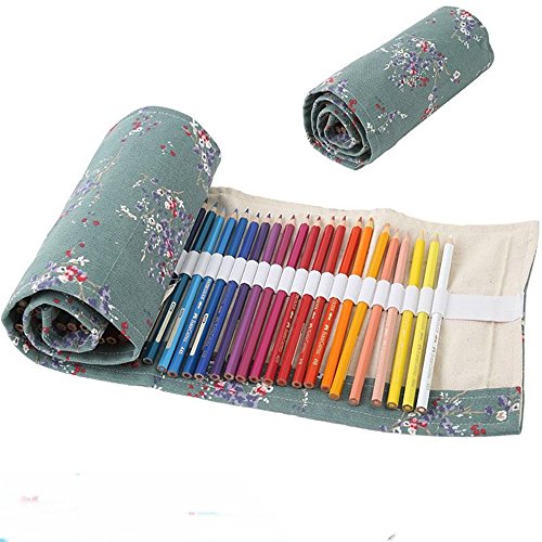 DUBENS 72 Löcher Verpackungshalter Bleistift Wrap Kasten Bleistifthalter, Federmappe Schlamperrolle Bleistiftkasten farbige stifte für Künstler, Schule, Büro und Bohemian (Keine Farbstifte) (Blumen) von DUBENS