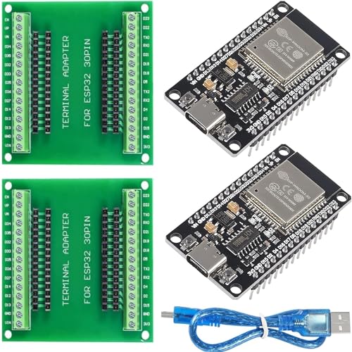 DUBEUYEW 2pcs Typ-C USB ESP32S ESP32 CH340 30Pin Development Board 2.4GHz Dual-Mode WiFi+ Bluetooth Dual Cores Mikrocontroller Prozessor, mit Zwei Breakout Board und einem Typ-C Datenkabel von DUBEUYEW