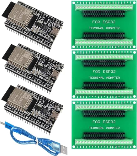 DUBEUYEW 3pcs ESP32 ESP32-WROOM-32D ESP32 V4 Modul 2.4GHz Dual-Mode WiFi+ Bluetooth Dual-Core Mikrocontroller Prozessor mit Skeleton Board und einem Kabel von DUBEUYEW