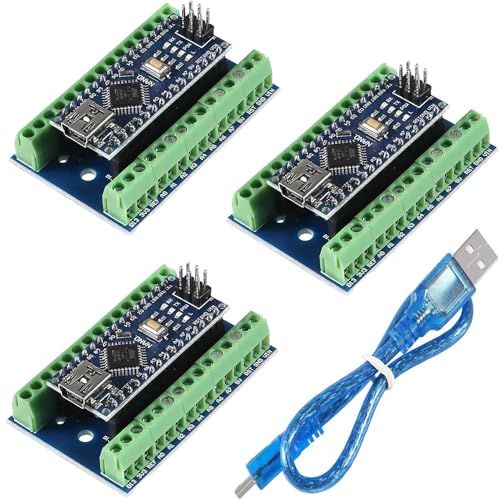 DUBEUYEW 3pcs Nano gelötetes Modul, Nano Board CH340 Chip, 5V 16MHz für Arduino, mit einem Micro USB Kabel und 3PCS Nano Terminal Adapter Shield Erweiterungsboard von DUBEUYEW