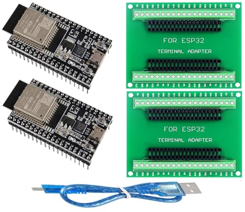 DUBEUYEW ESP32 ESP32-WROOM-32D ESP32 V4 Modul 2.4GHz Dual-Mode WiFi+ Bluetooth Dual Cores Mikrocontroller Prozessor, mit einem Breakout Board(32D Combination Sets) (2 Sätze) von DUBEUYEW