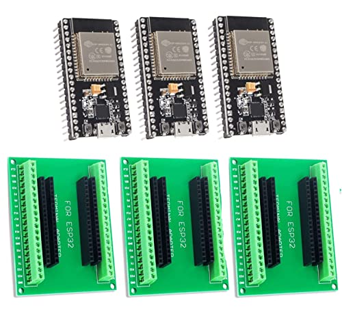 DUBEUYEW ESP32S ESP32 Entwicklungsboard 2.4GHz Dual-Mode WiFi+ Bluetooth Dual Cores Mikrocontroller Prozessor, mit DREI Breakout Boards (38pin Kombinationen-3PCS) von DUBEUYEW