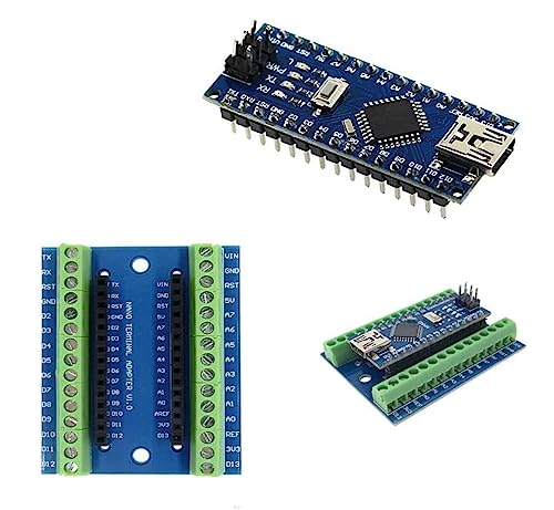 DUBEUYEW Nano Modul gelötet, Nano Board CH340 Chip, 5V 16MHz für Arduino, mit Mini-USB-Micro-Schnittstellen und Nano Terminal Adapter Shield Erweiterungsplatine (Kombi-Sets) von DUBEUYEW
