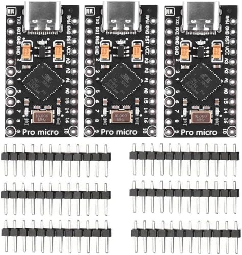 DUBEUYEW Pro Micro ATmega32U4 5 V 16 MHz Typ-C-Entwicklungsmodulplatine mit 2-reihiger Stiftleiste, kompatibel mit Arduino Leonardo (3 Stück) von DUBEUYEW