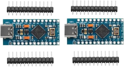 DUBEUYEW Pro Micro Modul Board mit Atmega32U4 5V/16MHz Mikrocontroller für Arduino, mit USB Typ-C (2 Stück) von DUBEUYEW