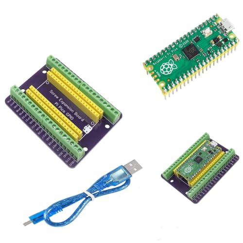DUBEUYEW Raspberry Pi Pico mit vorgelötetem Mikrocontroller-Board mit 1-in-2 Pi Pico GPIO Breakout Board und einem Micro-USB-Kabel (Pi Pico Kit) von DUBEUYEW