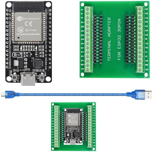 DUBEUYEW Type-C USB ESP32S ESP32 CP2102 30Pin Development Board 2.4GHz Dual-Mode WiFi+ Bluetooth Dual Cores Mikrocontroller Prozessor, mit einem Breakout Board und einem Typ-C Datenkabel von DUBEUYEW