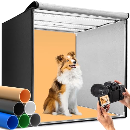 DUCLUS Fotobox 80 cm (32 Zoll), Professionelles Faltbares Fotostudio Set mit 3 Verstellbaren LED-Lichtpaneelen und 5600K Stufenlos Dimmbar, 6 Matt PP Backdrops, Lichtzelt für Große Produktfotografie von DUCLUS
