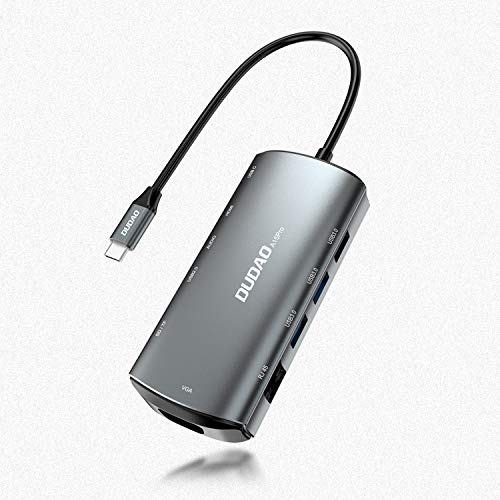DUDAO 11in1 Multifunktions HUB USB Typ C - USB Typ C PD 60 W/HDMI / 3,5 mm Miniklinke / 1x USB 2.0 / SD-Kartenleser Micro SD/VGA / RJ45 / 3X USB 3.2 Gen 1 grau (A15Pro grau) von DUDAO