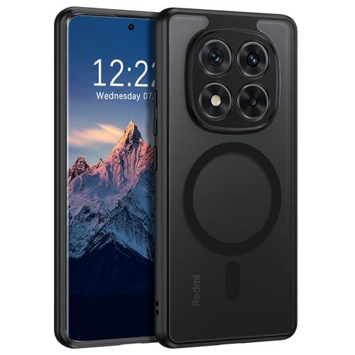 DUEDUE für Xiaomi Redmi Note 14 Pro Hülle Magnetisch, [Kompatibel mit Magsafe] Stoßfeste Schutzhülle Magnetische Matt Transluzente TPU für Xiaomi Redmi Note 14 Pro Hülle Magnetische 6.67”5G Schwarz von DUEDUE