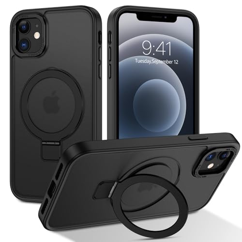 DUEDUE für iPhone 12 Hülle Mag-Safe, iPhone 12 Pro Handyhülle mit Unsichtbarem Ständer [Kompatibel mit Magsafe] Schützende, Stoßfeste Matte Ring Cover für iPhone 12/12 Pro 6,1" Schwarz von DUEDUE