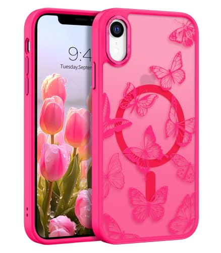 DUEDUE Magnetische Hülle für iPhone XR Kompatibel mit MagSafe, iPhone XR Hülle Schmetterling Muster Design Stoßfest Schutzhülle Bumper Silikon Handyhüllen für iPhone XR 6,1 Zoll, Hot Rosa DUEDUE Magnetische Hülle für iPhone XR Kompatibel mit MagSafe, iPhone XR Hülle Schmetterling Muster Design Stoßfest Schutzhülle Bumper Silikon Handyhüllen für iPhone XR 6,1 Zoll, Hot Rosa von DUEDUE
