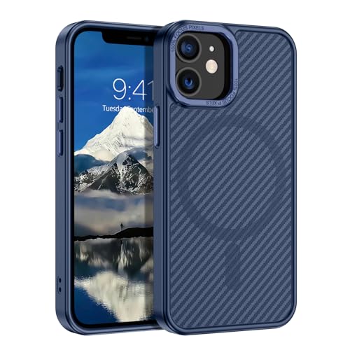 DUEDUE Magnetische Hülle für iPhone 12 Mini mit Carbonfaser Textur Design [Kompatibel mit Magsafe] Matte Rückseite Kratzfest Schlanke Stoßfeste Handyhülle für iPhone 12 Mini 5,4 Zoll, Blau von DUEDUE