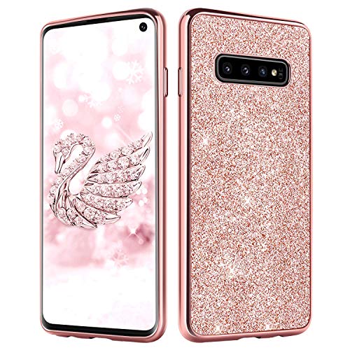 DUEDUE Samsung Galaxy S10 Hülle, Samsung S10 Handyhülle Slim Case PC Schale Hardcase Leicht Dünn Schutzhülle [Glänzendes Design] Luxus Glitzer Bling Hülle für Samsung Galaxy S10 Rose Gold von DUEDUE