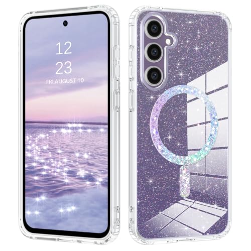 DUEDUE Samsung S23 FE Hülle Mag-Safe Glitzer 5G, Hülle Samsung S23 FE Handyhülle Glitzer Mag-Safe Silikon TPU Schale Cover Dünn Leicht Klar Samsung Galaxy S23 FE Case Magnetische 6.4'' Transparent 5G von DUEDUE