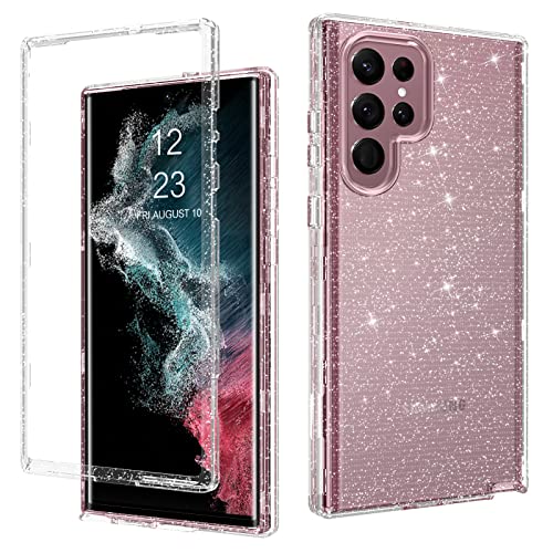 DUEDUE Schutzhülle für Samsung Galaxy S22 Ultra 17,3 cm (6,8 Zoll) 5G, Glitzer, Ganzkörperschutz, 3-in-1, strapazierfähig, Hybrid-Hart-PC, robust, stoßfest, transparent, glitzernd, für Samsung S22 von DUEDUE