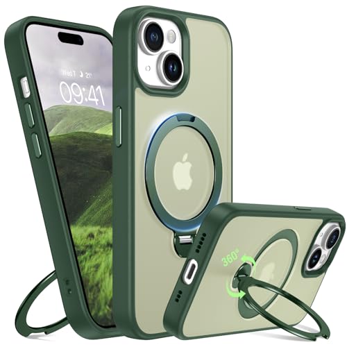 DUEDUE Schutzhülle für iPhone 15, mit 360° drehbarem Magnetständer, kompatibel mit Magsafe, 4,8 m Militärschutz, durchscheinend, matt, dünn, für iPhone 15, Ringständer, 15,4 cm, Grün DUEDUE Schutzhülle für iPhone 15, mit 360° drehbarem Magnetständer, kompatibel mit Magsafe, 4,8 m Militärschutz, durchscheinend, matt, dünn, für iPhone 15, Ringständer, 15,4 cm, Grün von DUEDUE