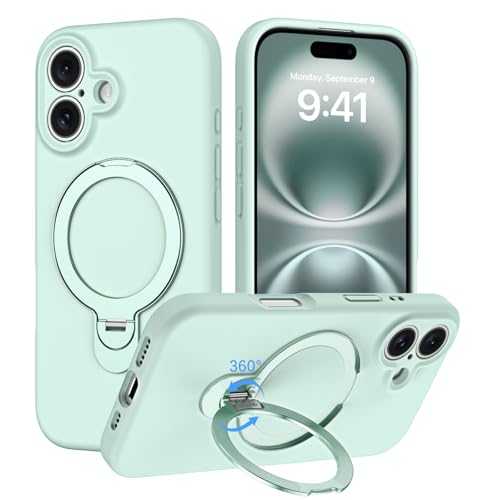 DUEDUE Schutzhülle für iPhone 16 2024, iPhone 16, schlanke, weiche Flüssigsilikon-Handyhülle mit Ständer, kompatibel mit MagSafe, magnetischer Ring-Ständer, vollständiger Kameraschutz, Grün DUEDUE Schutzhülle für iPhone 16 2024, iPhone 16, schlanke, weiche Flüssigsilikon-Handyhülle mit Ständer, kompatibel mit MagSafe, magnetischer Ring-Ständer, vollständiger Kameraschutz, Grün von DUEDUE