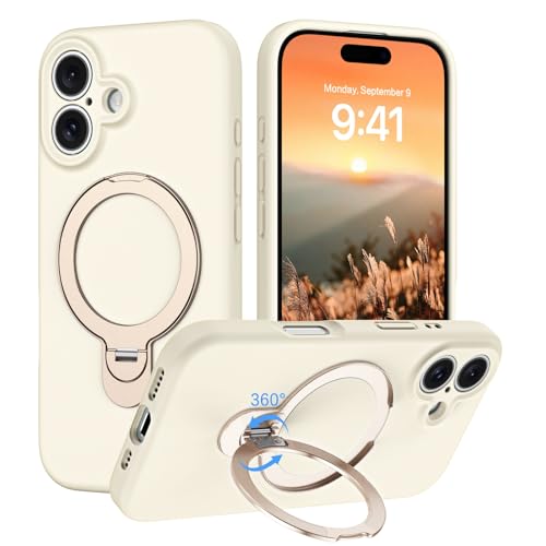 DUEDUE Schutzhülle für iPhone 16 2024, iPhone 16, schlanke, weiche Flüssigsilikon-Handyhülle mit Ständer, kompatibel mit MagSafe, magnetischer Ring-Ständer, vollständiger Kameraschutz, Stein von DUEDUE