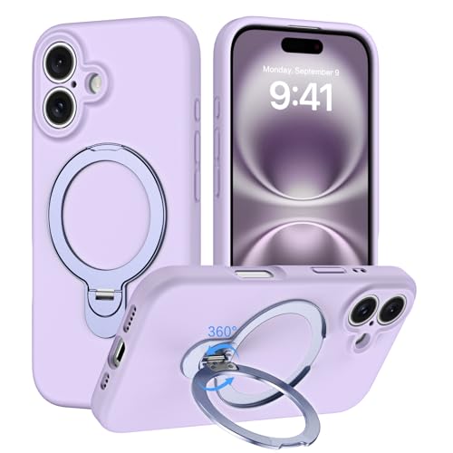 DUEDUE Schutzhülle für iPhone 16 2024, iPhone 16, schlanke, weiche Flüssigsilikon-Handyhülle mit Ständer, [kompatibel mit MagSafe] mit Magnetring, Ständer, vollständiger Kameraschutz, Violett von DUEDUE