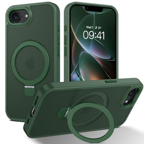 DUEDUE Schutzhülle für iPhone 16E, magnetisch, mit Ringständer [kompatibel mit Magsafe], vollständige Schutzhülle, schlank, stoßfest, Ständer, Handyhülle für iPhone 16E 6,1 Zoll 2025, Grün von DUEDUE