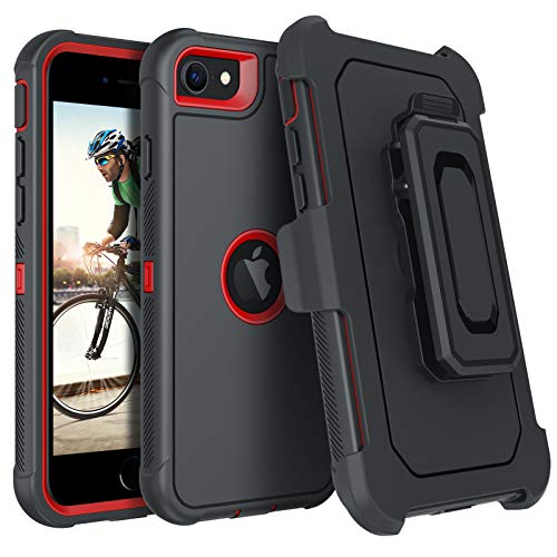 DUEDUE Schutzhülle für iPhone SE 2022/2020, Militärqualität, strapazierfähig, Fallschutz, stoßfest, Ganzkörper-Schutzhülle mit Ständer, Gürtelclip, Holster für iPhone SE 3. / 2. Generation, Rot / DUEDUE Schutzhülle für iPhone SE 2022/2020, Militärqualität, strapazierfähig, Fallschutz, stoßfest, Ganzkörper-Schutzhülle mit Ständer, Gürtelclip, Holster für iPhone SE 3. / 2. Generation, Rot / von DUEDUE