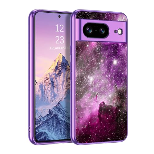 DUEDUE für Google Pixel 8 Hülle, Google 8 Pixel Handyhülle Silikon Slim Lila Sternenhimmel Design Hybrid Hard PC Soft TPU Glow in The Dark Handyhülle für Google Pixel 8 6.2" Lila von DUEDUE