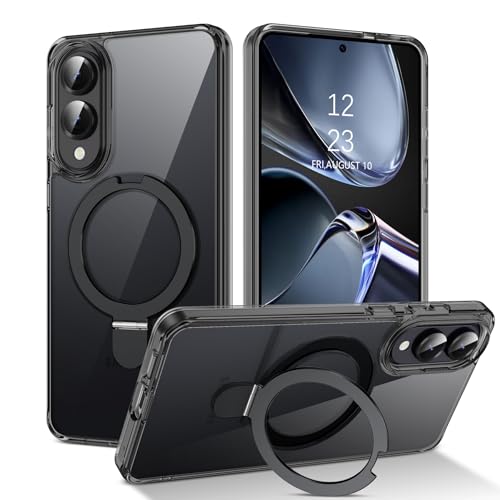 DUEDUE für Samsung Galaxy S25 Edge Hülle für Magsafe [Ultra Magnetkraft & Militärschutz] Transparente Magnetische Handyhülle für Samsung S25 Edge Case Verstellbar Ständer Schutzhülle, Schwarz von DUEDUE