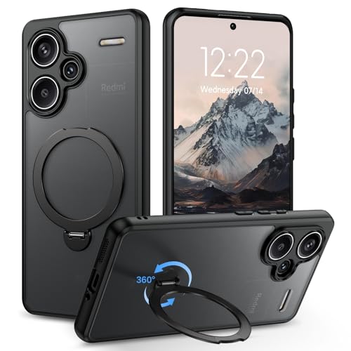 DUEDUE für Xiaomi Redmi Note 13 Pro Plus Hülle Mag-Safe, Mit 360° Drehbare Ständer [Kompatibel mit Magsafe] Schützende, Stoßfeste Matte Ring Handyhülle für Xiaomi Redmi Note 13 Pro+ 5G Schwarz von DUEDUE