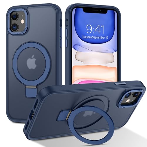 DUEDUE für iPhone 11 Hülle Mag-Safe, iPhone 11 Handyhülle mit Unsichtbarem Ständer [Kompatibel mit Magsafe] Schützende, Stoßfeste, Matte Ring Mann und Frau Handyhülle für iPhone 11 6,1" Blau von DUEDUE