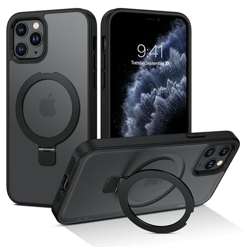 DUEDUE für iPhone 11 Pro Hülle Mag-Safe, iPhone 11 Pro Handyhülle mit Unsichtbarem Ständer [Kompatibel mit Magsafe] Schützende, Stoßfeste, Matte Ring Mann und Frau Handyhülle für iPhone 11 Pro Schwarz von DUEDUE