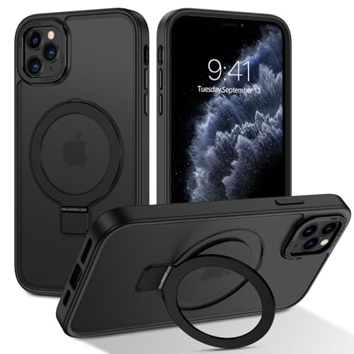 DUEDUE für iPhone 11 Pro Max Hülle Mag-Safe, Handyhülle mit Unsichtbarem Ständer [Kompatibel mit Magsafe] Schützende, Stoßfeste, Matte Ring Mann und Frau Handyhülle für iPhone 11 Pro Max 6,5" Schwarz von DUEDUE