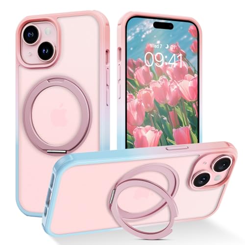 DUEDUE für iPhone 15 Hülle, Kompatibel mit MagSafe mit 360° Drehbarem Unsichtbarem Ringständer Schlanke Stoßfeste Schutzhülle Handyhülle, Pink+Blau DUEDUE für iPhone 15 Hülle, Kompatibel mit MagSafe mit 360° Drehbarem Unsichtbarem Ringständer Schlanke Stoßfeste Schutzhülle Handyhülle, Pink+Blau von DUEDUE