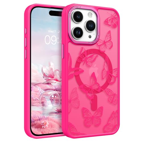 DUEDUE Magnetische Hülle für iPhone 15 Pro Kompatibel Mit MagSafe, Schmetterling Muster Design Stoßfest Schutzhülle Bumper Silikon Handyhüllen, 6,1 Zoll, Rose Rot DUEDUE Magnetische Hülle für iPhone 15 Pro Kompatibel Mit MagSafe, Schmetterling Muster Design Stoßfest Schutzhülle Bumper Silikon Handyhüllen, 6,1 Zoll, Rose Rot von DUEDUE