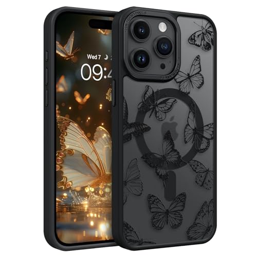DUEDUE Magnetische Hülle für iPhone 15 Pro Kompatibel Mit MagSafe, Schmetterling Muster Design Stoßfest Schutzhülle Bumper Silikon Handyhüllen, 6,1 Zoll, Schwarz DUEDUE Magnetische Hülle für iPhone 15 Pro Kompatibel Mit MagSafe, Schmetterling Muster Design Stoßfest Schutzhülle Bumper Silikon Handyhüllen, 6,1 Zoll, Schwarz von DUEDUE