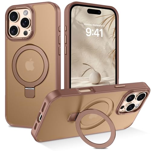 DUEDUE für iPhone 16 Pro Hülle Mag-Safe, iPhone 16 Pro Handyhülle mit Unsichtbarem Ständer [Kompatibel mit Magsafe] Schützende Stoßfeste Matte Ring Handyhülle für iPhone 16 Pro 6,3" Gold von DUEDUE